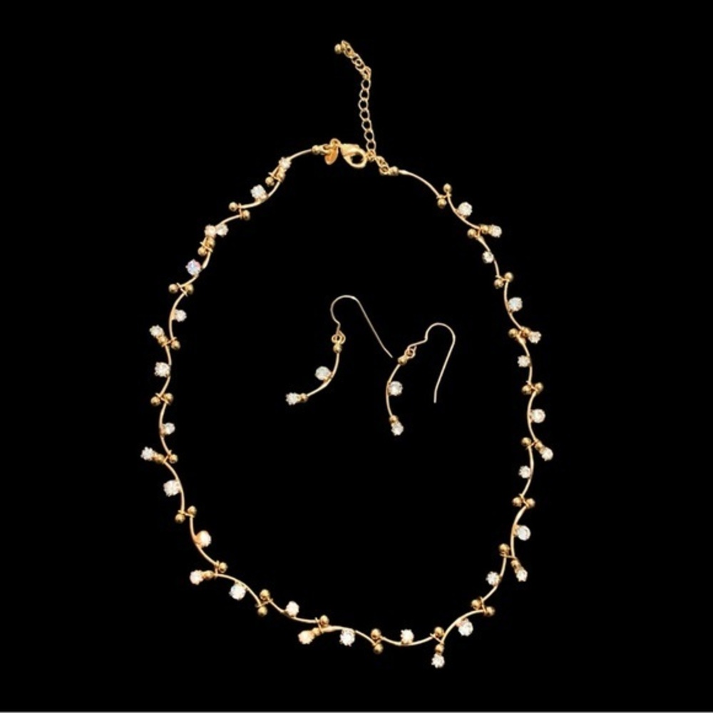 Monet Gold Tone Necklace with Faux Diamond Accents